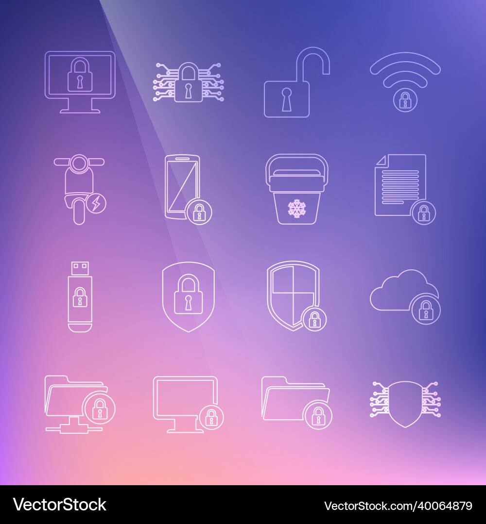 Set line cyber security cloud computing lock Set line cyber security cloud computing lock vector image