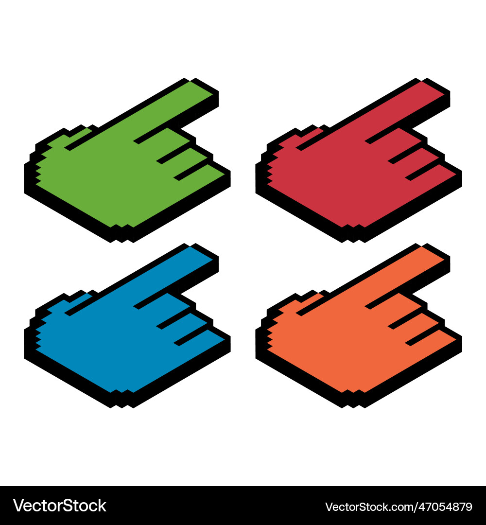 Set of finger ixometric pixel web cursor click Set of finger ixometric pixel web cursor click vector image