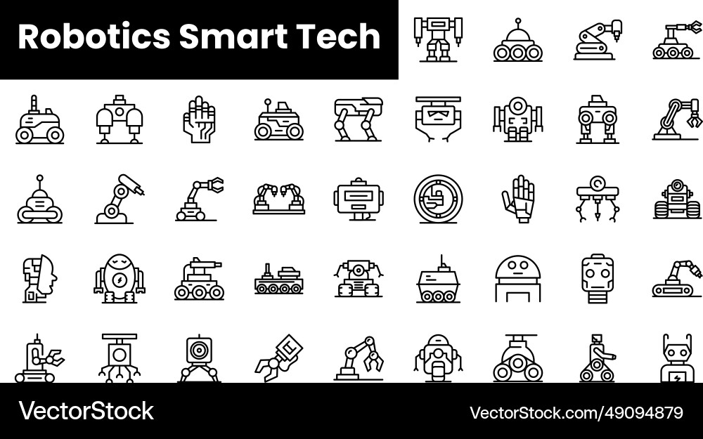 Set of outline robotics smart tech icons Vector Image