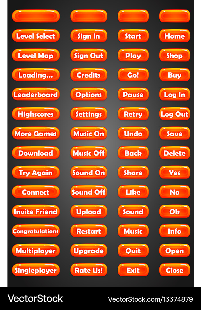 Set of text game buttons in cartoon style Vector Image