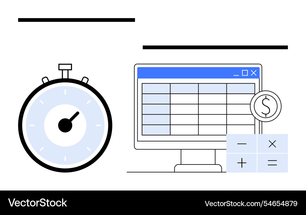 Stopwatch and computer monitor with spreadsheet Stopwatch and computer monitor with spreadsheet vector image