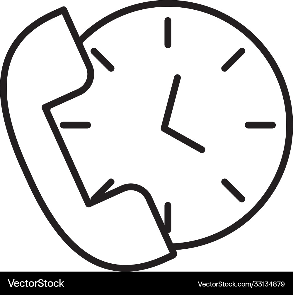 Telephone call center service with time clock line Telephone call center service with time clock line vector image