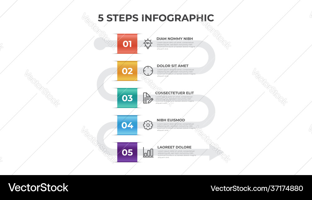 5 points steps arrow list flow diagram layout vector image