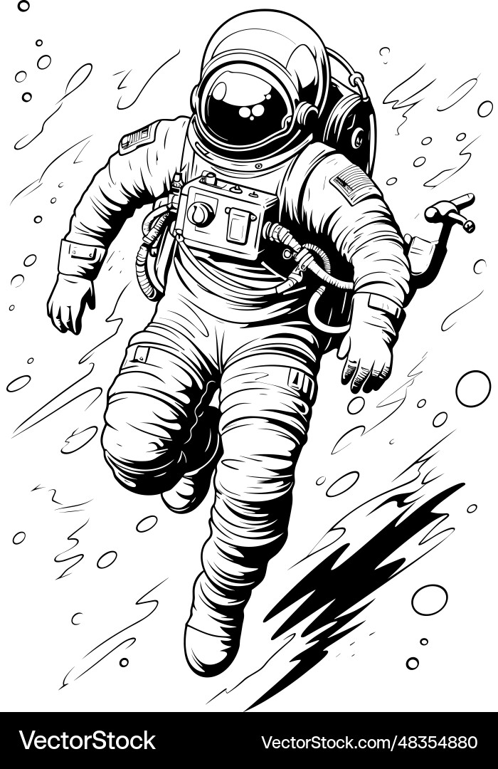 An astronaut floating in the void black and white Vector Image