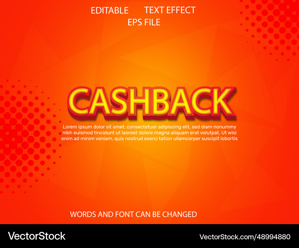 Cashback text effect font editable typography 3d Cashback text effect font editable typography 3d vector image