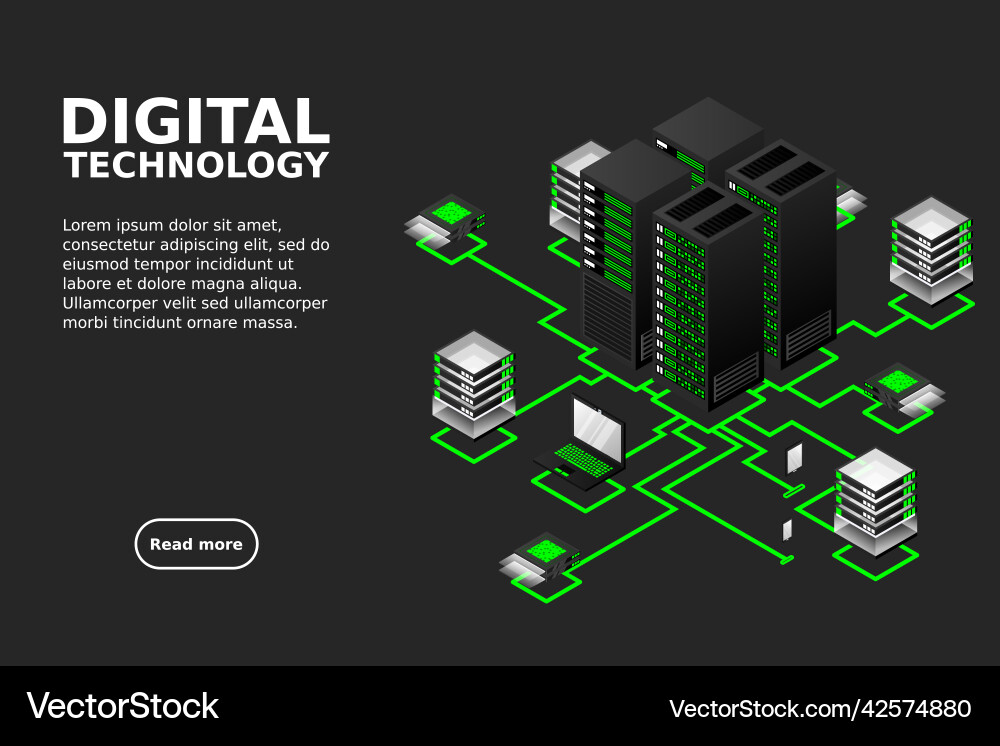 Concept of data network management isometric map Concept of data network management isometric map vector image