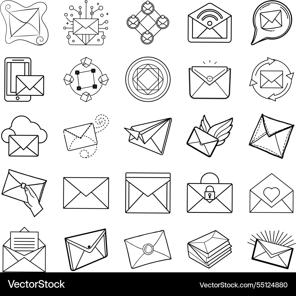 Digital mail icons envelope message network com Digital mail icons envelope message network com vector image