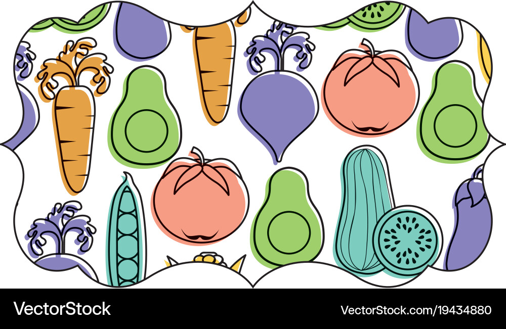 Frame with vegetables pattern background Vector Image