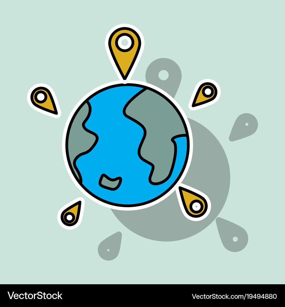 Globe earth with color pointer marks vector image
