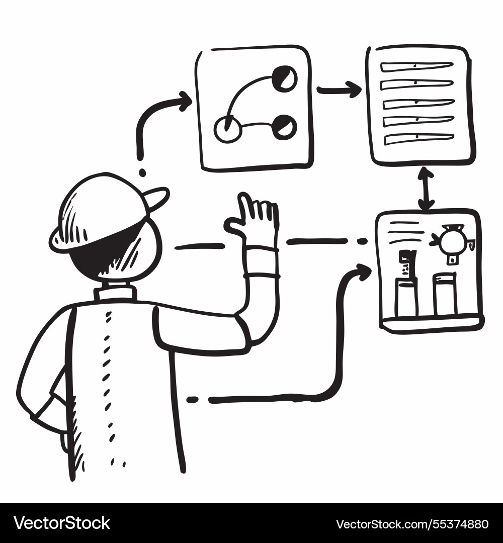 Industrial engineer with workflow diagrams Industrial engineer with workflow diagrams vector image