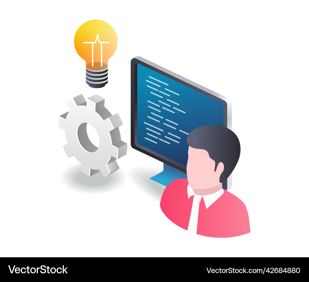 Isometric flat concept a programmer Isometric flat concept a programmer vector image