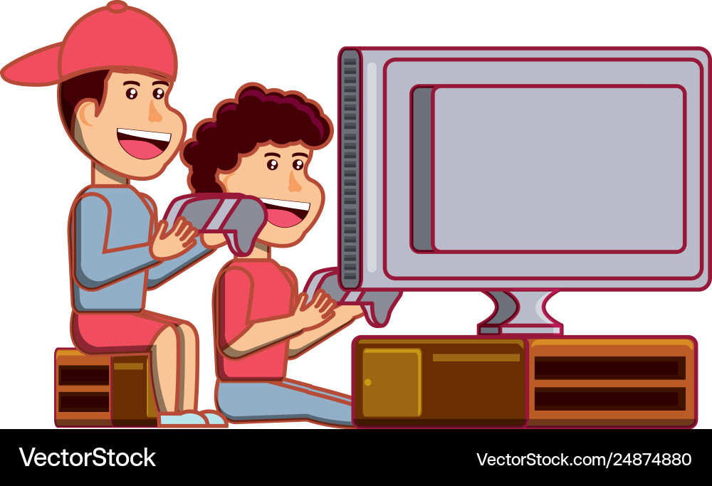 Jungs spielen video spiel avatar charakter Jungs spielen video spiel avatar charakter vektorbild