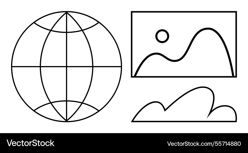 Minimalist globe landscape image and cloud line Vector Image