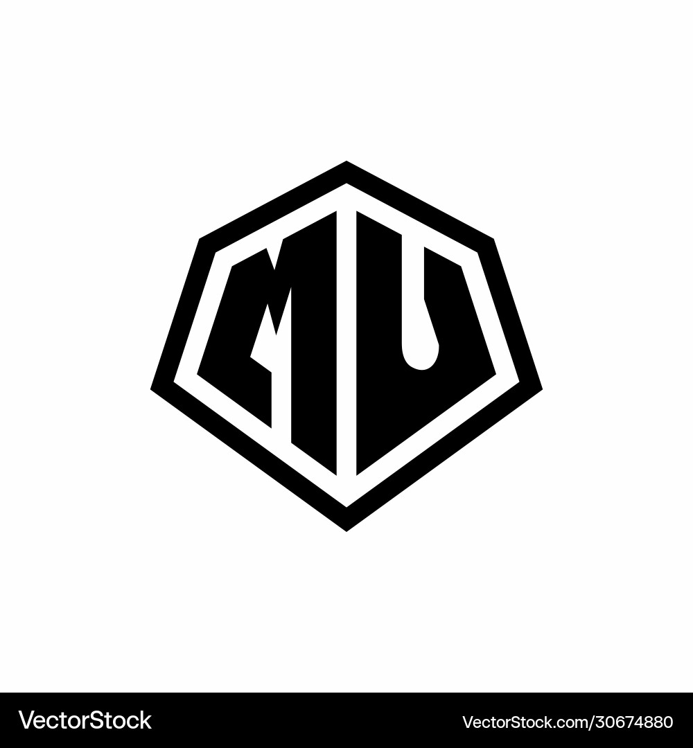 Mu monogram logo with hexagon shape and line Mu monogram logo with hexagon shape and line Vector Image