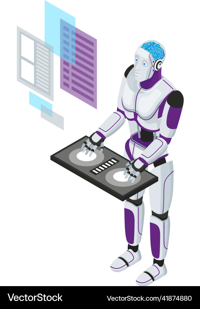 Robot work isometric composition Robot work isometric composition vector image