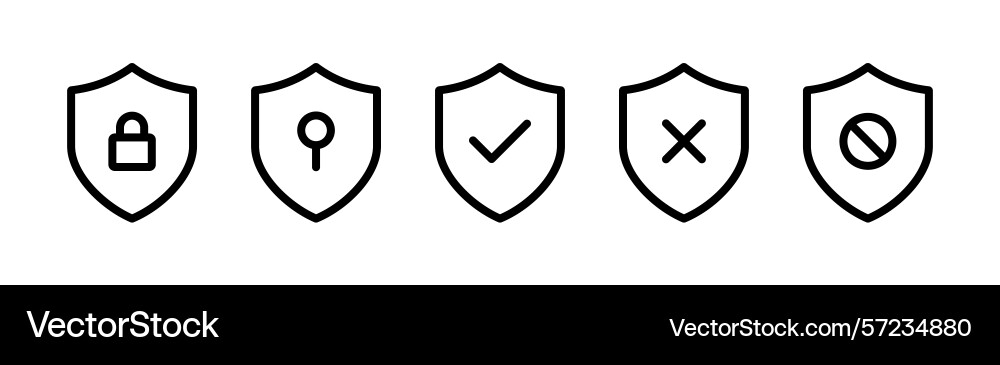 Security shield line icon set Royalty Free Vector Image