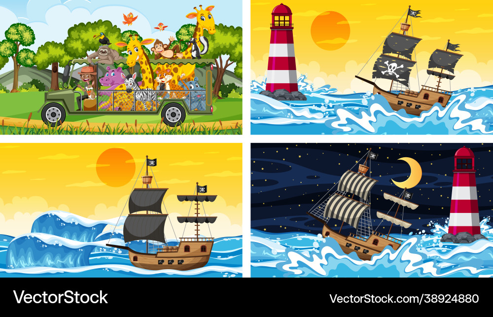 Set different scenes with animals in zoo Vector Image