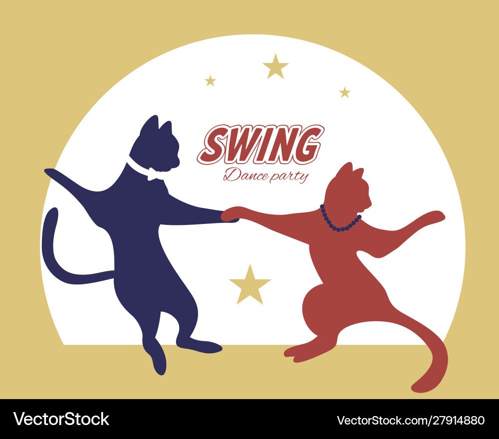 Swing dance couple silhouette cats Swing dance couple silhouette cats vector image