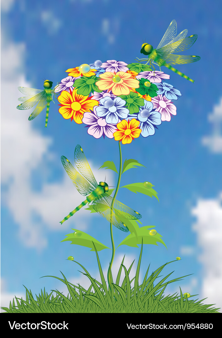 Tree with butterflies and dragonflies Vector Image
