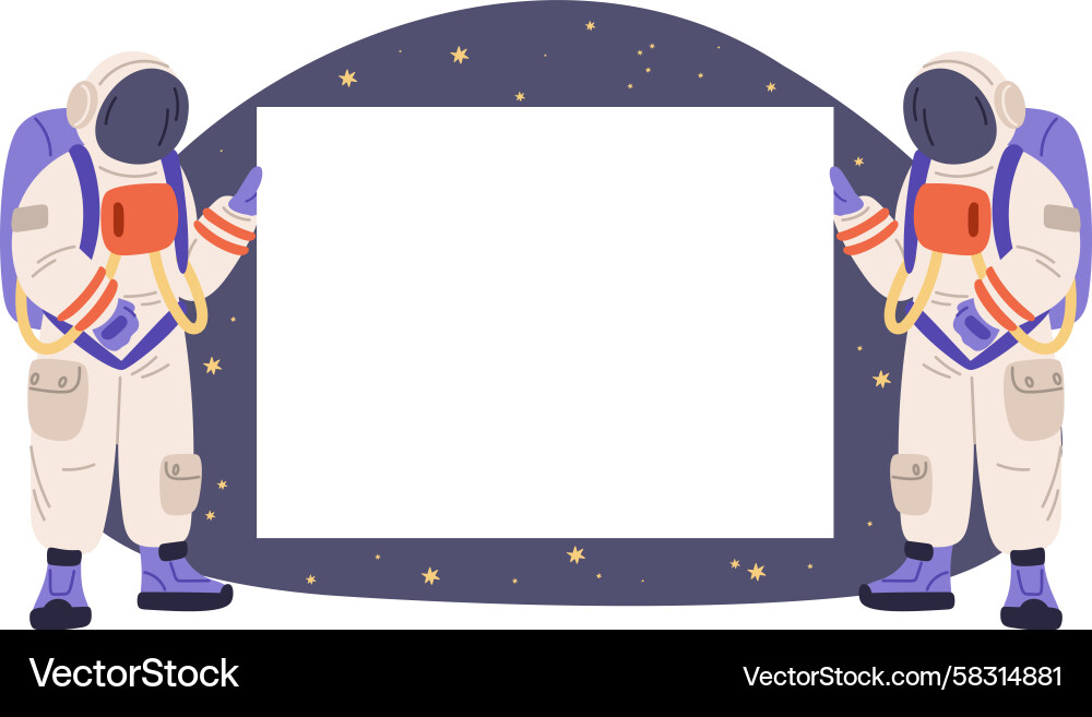Astronauts with Banner in Space Vector Image