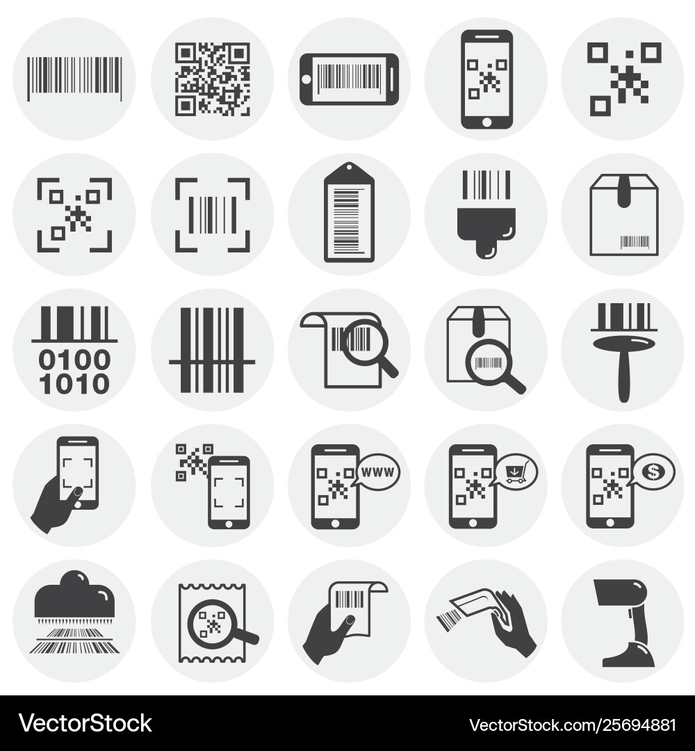 Barcode related icons set on background Barcode related icons set on background Vector Image