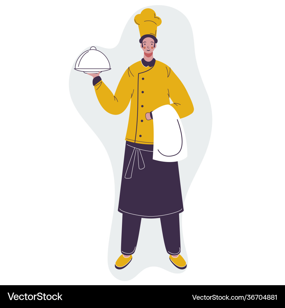 Chef character holding cloche and towel vector image