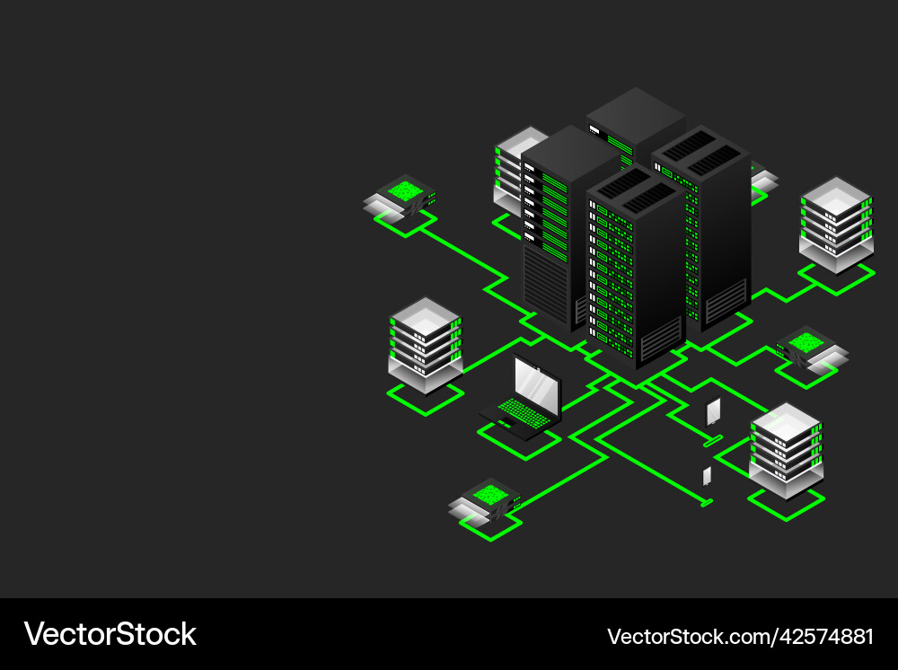 Concept of data network management isometric map Concept of data network management isometric map vector image