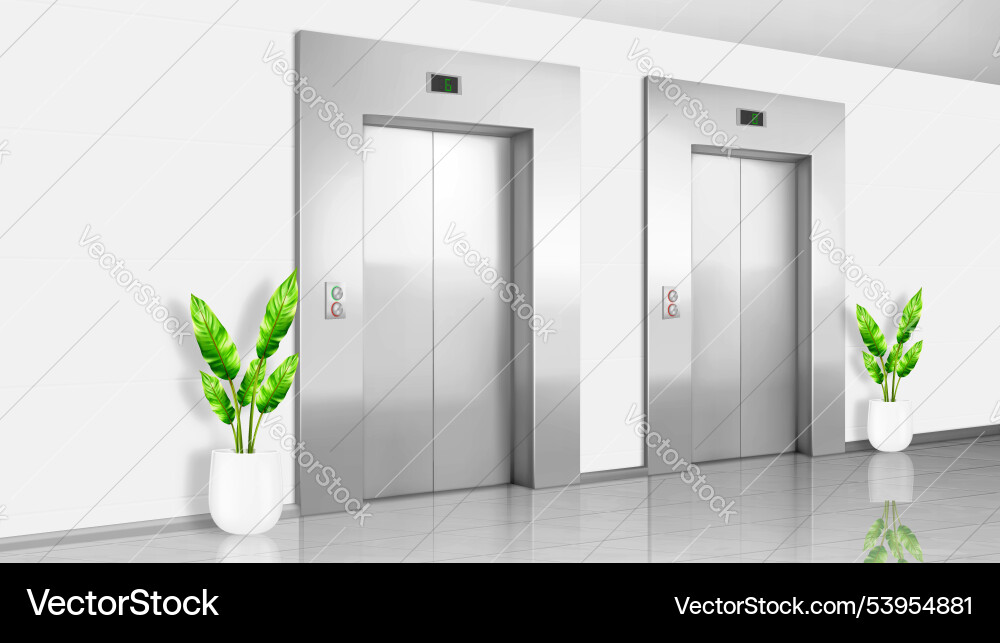 Hall interior with white walls and elevator doors Hall interior with white walls and elevator doors vector image