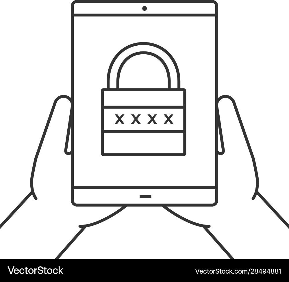 Hands holding tablet computer linear icon Vector Image