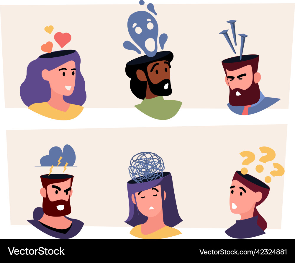Mental problems head with various negative Mental problems head with various negative vector image