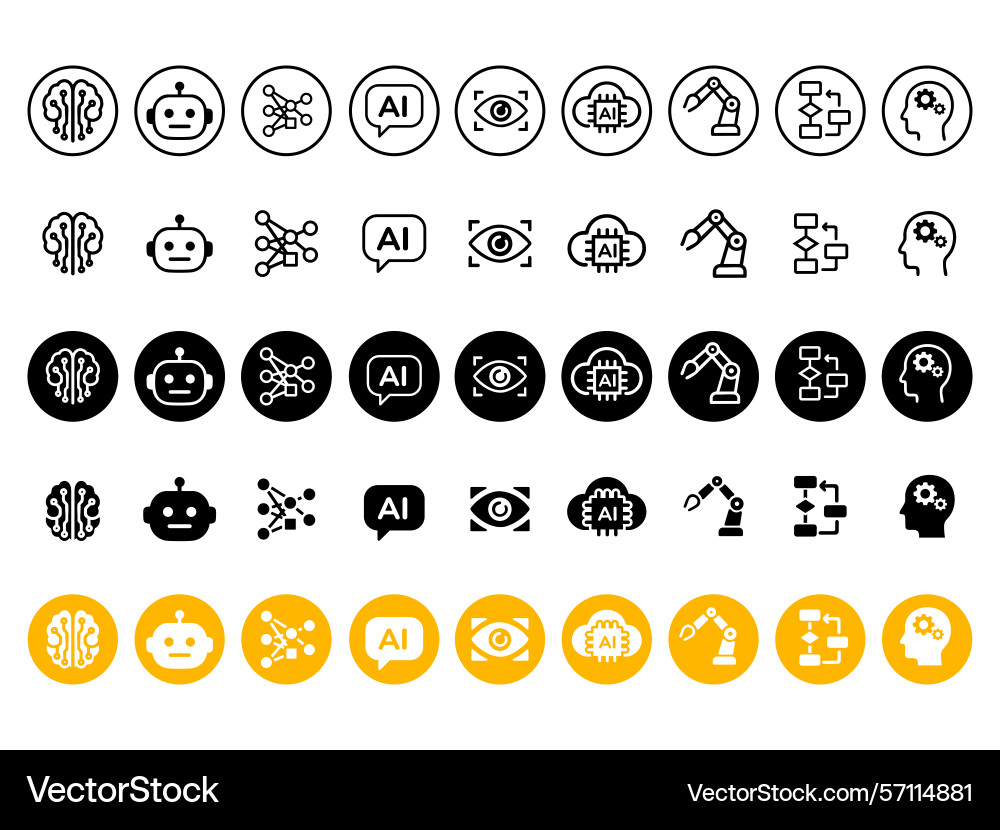 Modern icon set featuring ai and tech Modern icon set featuring ai and tech vector image