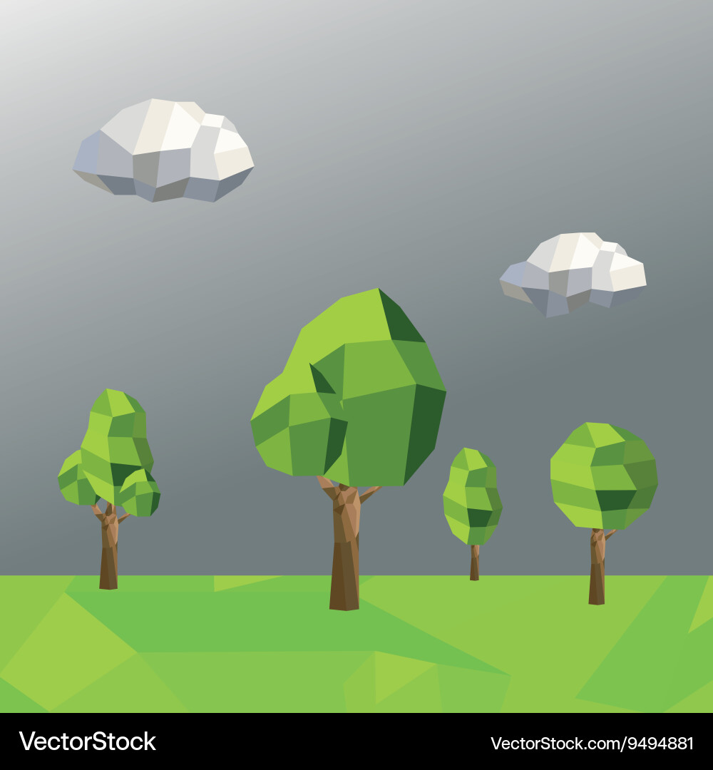 Polygonal Tree and Cloud Icon vector image