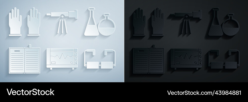 Set computer monitor with cardiogram test tube Set computer monitor with cardiogram test tube Vector Image