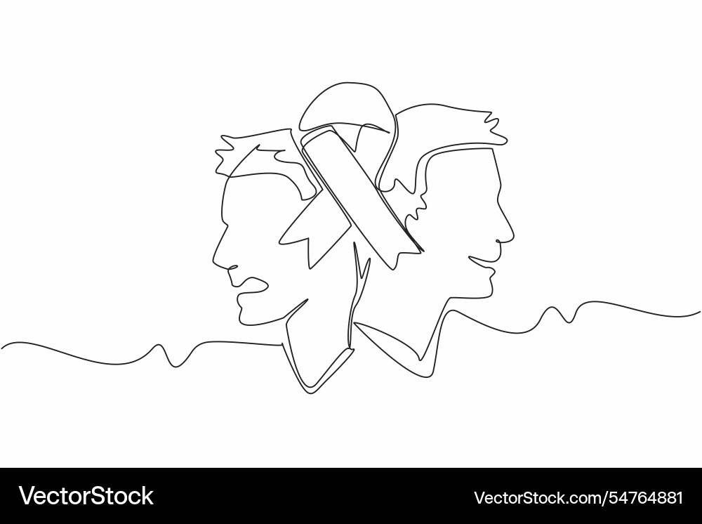 Single continuous line drawing green ribbon Vector Image