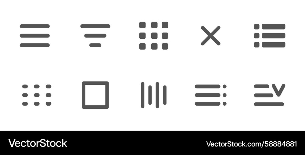 Website navigation button set hamburger menu line Website navigation button set hamburger menu line Vector Image