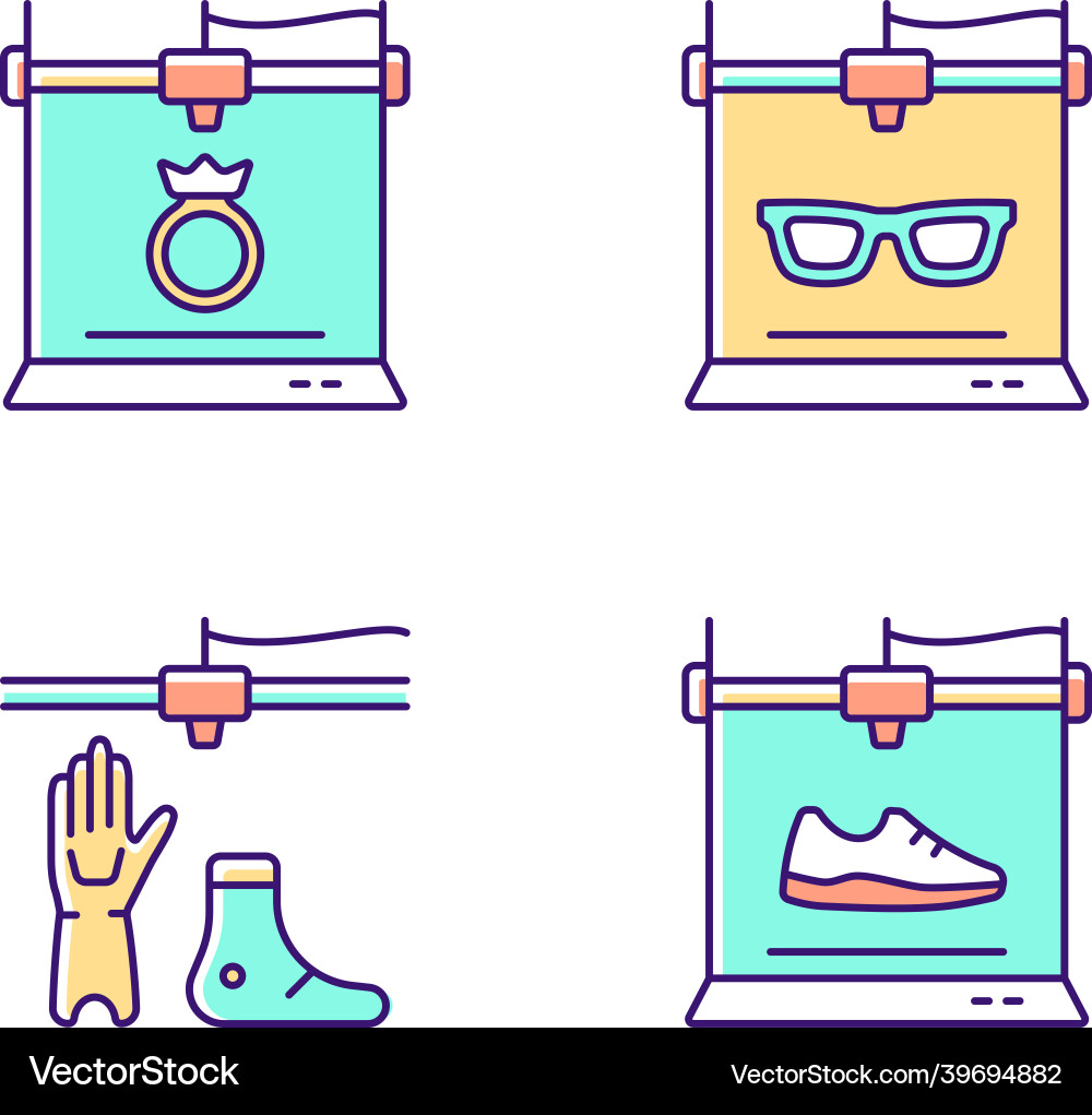 Building 3d objects process rgb color icons set Vector Image
