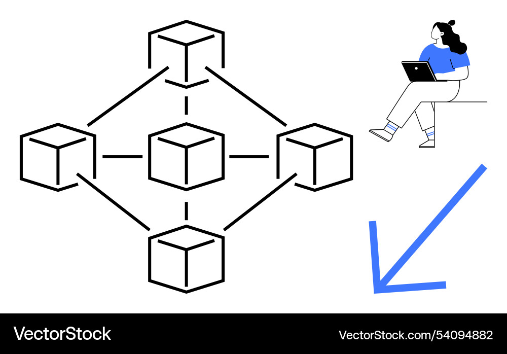 Concept of blockchain network with woman using Concept of blockchain network with woman using vector image