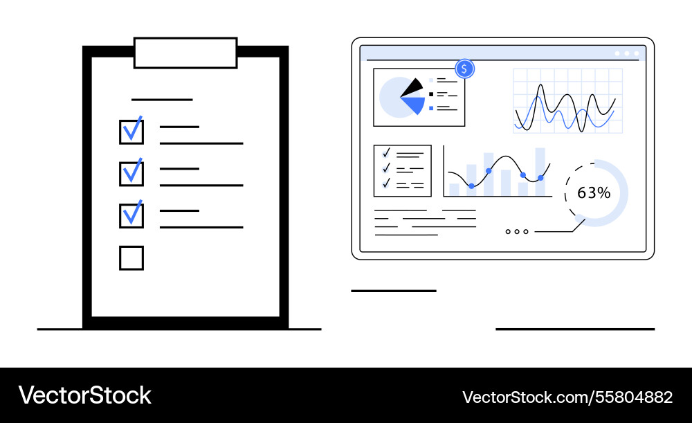 Digital dashboard with analytics and checklist Digital dashboard with analytics and checklist vector image