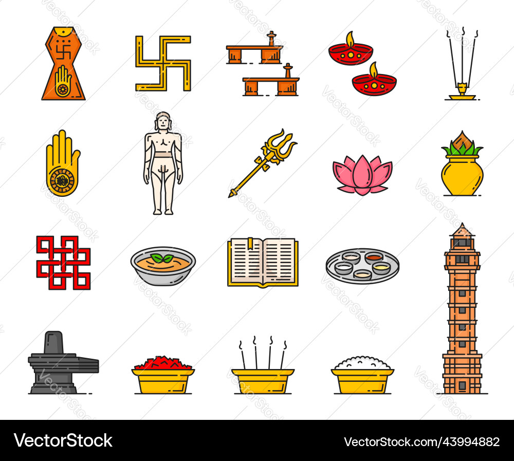 Jainism religion icons of indian religious symbols Jainism religion icons of indian religious symbols vector image