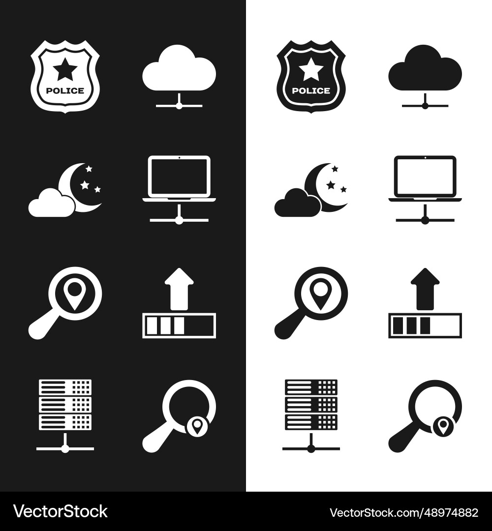 Set computer network cloud with moon and stars Set computer network cloud with moon and stars vector image