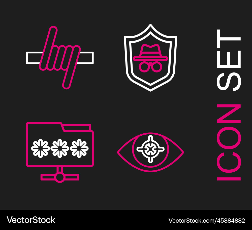 Set line eye scan folder with password incognito vector image