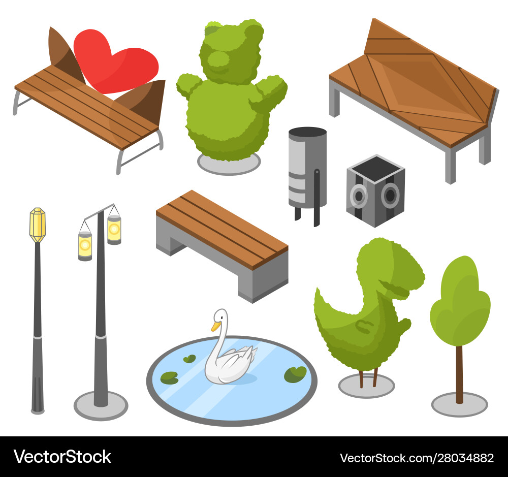 Set objects city park with architecture Set objects city park with architecture vector image