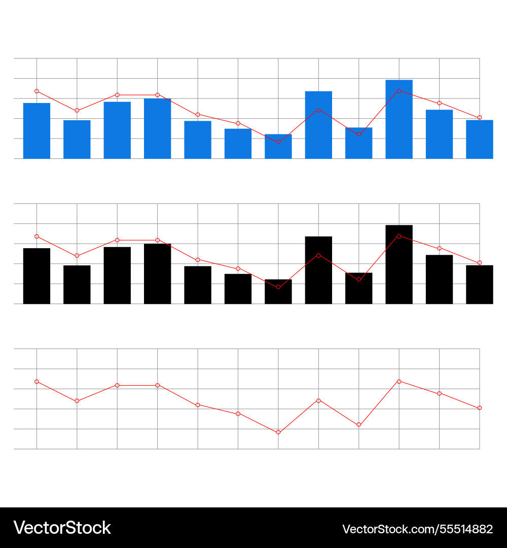 Three line graphs data visualization chart vector image