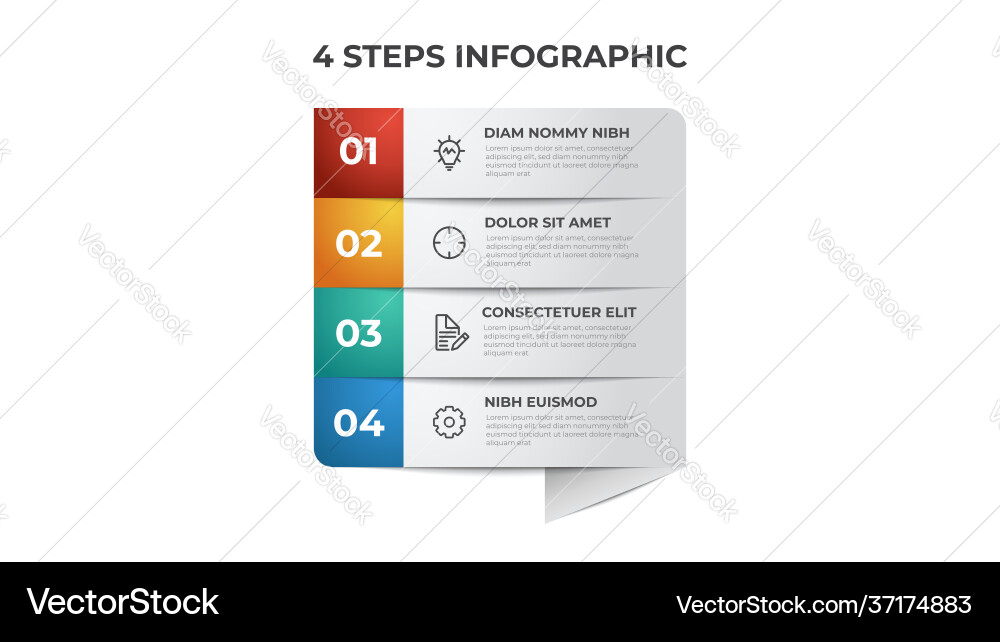 4 list steps row layout diagram with number vector image