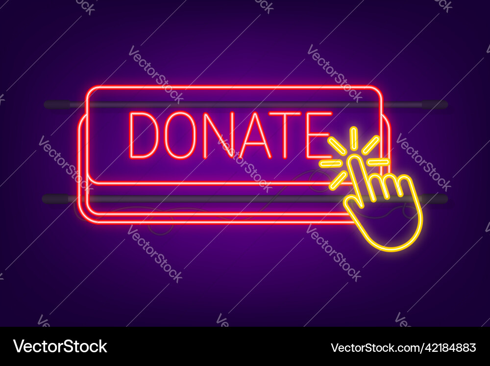 Donate with cursor button neon icon internet Donate with cursor button neon icon internet vector image