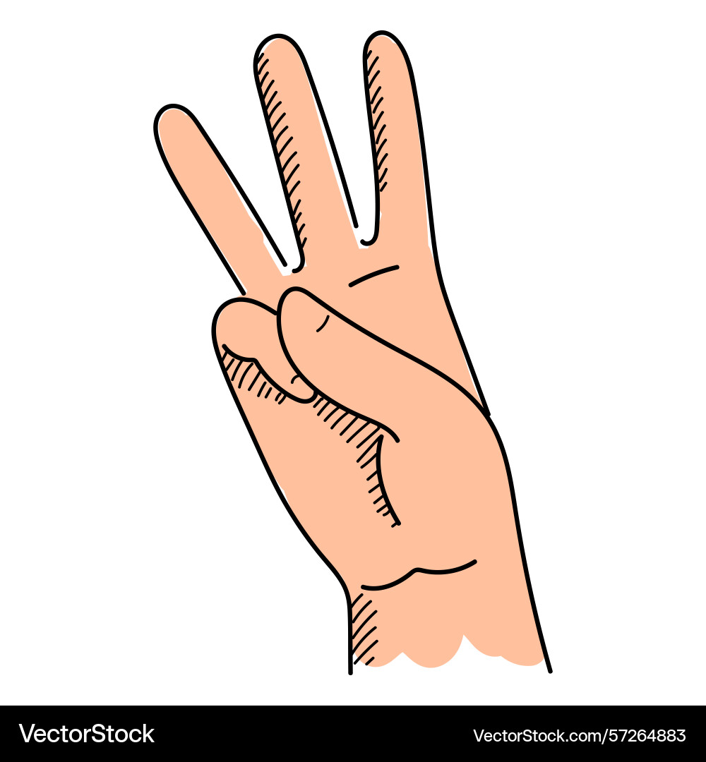 Hand showing number three isolated Hand showing number three isolated vector image