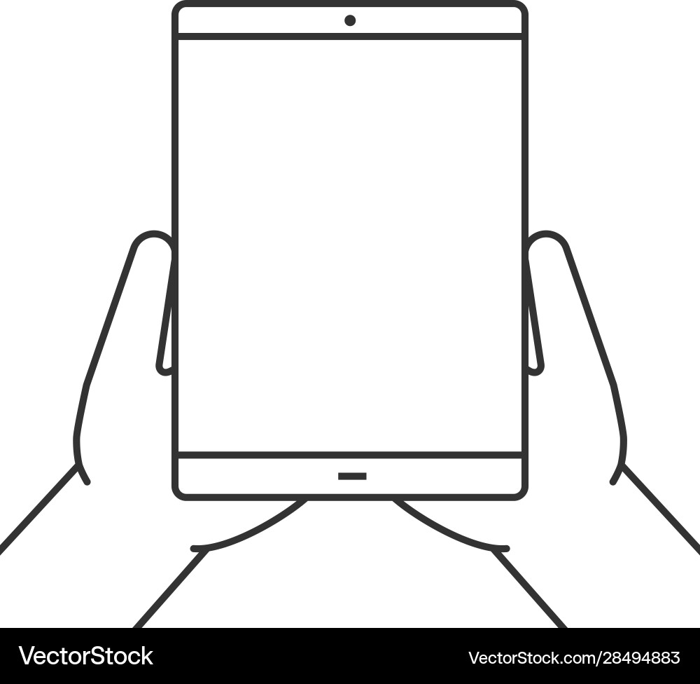 Hands holding tablet computer linear icon Hands holding tablet computer linear icon Vector Image