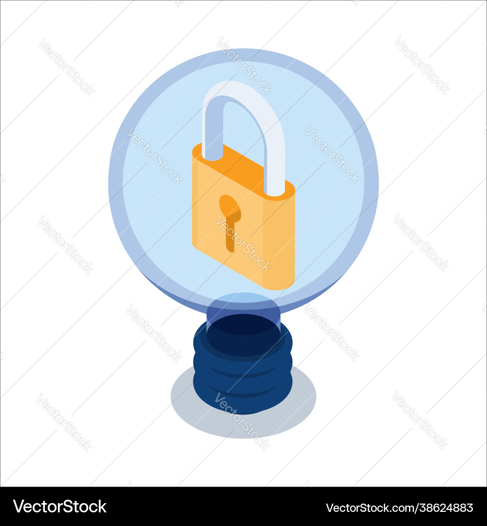 Isometric light bulb with pad lock inside vector image