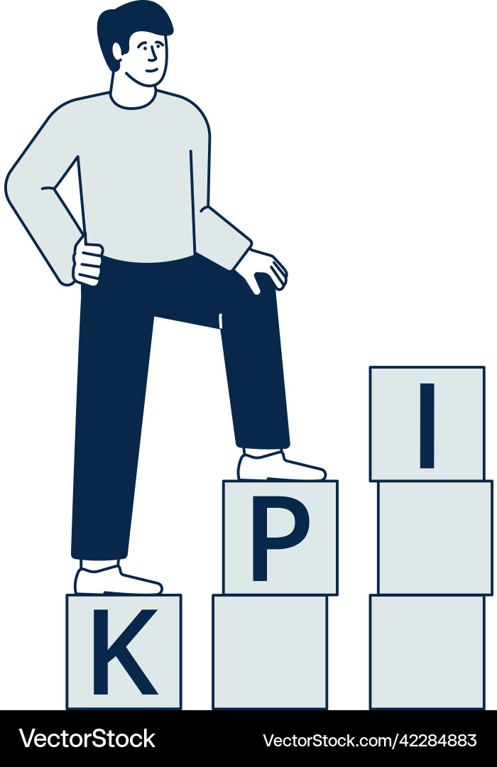 Man climbing on kpi blocks growing performance Man climbing on kpi blocks growing performance vector image