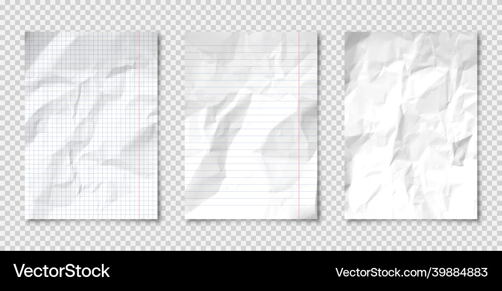 Realistic blank crumpled paper sheets in a4 format Realistic blank crumpled paper sheets in a4 format vector image